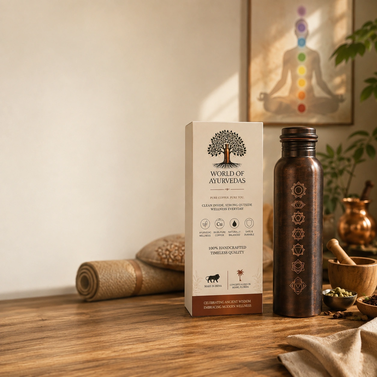 Aqua Antique Chakra Copper Water Bottle